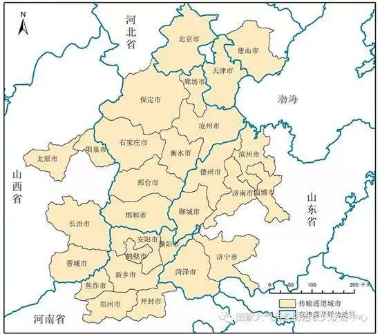 京津冀及周边地区“2+26”城市示意图